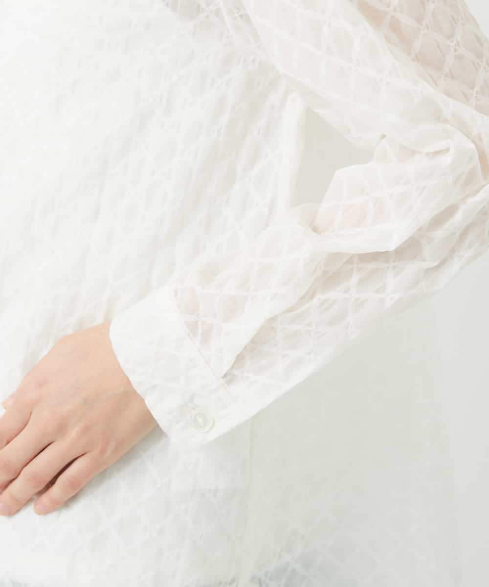 NHBGE46270 GIANNI LO GIUDICE(小さいサイズ)(メゾン ドゥ サンク) 塩縮ダイヤ柄フード襟ブラウス ホワイト