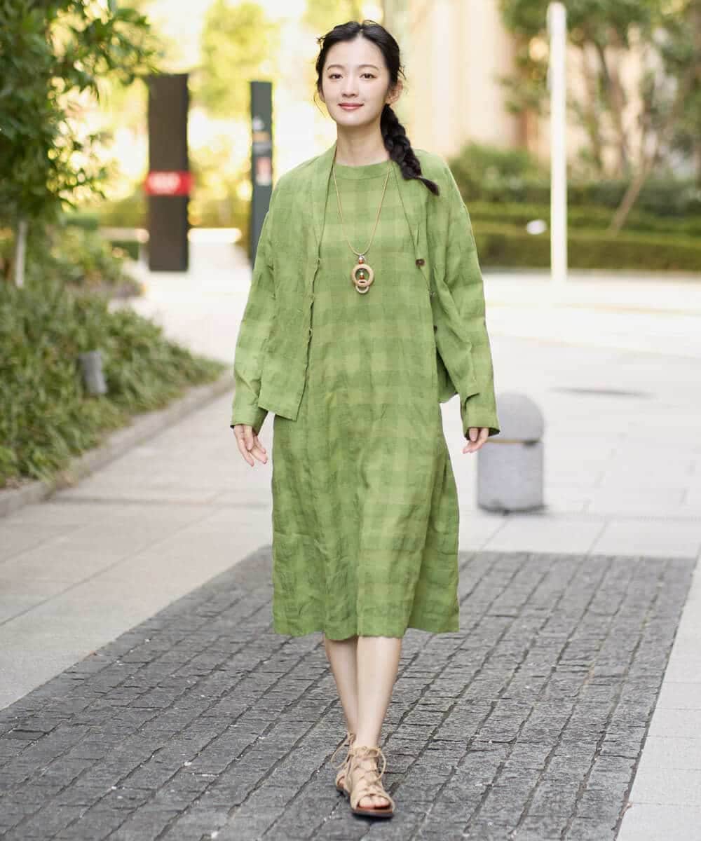 NHBGE53360 GIANNI LO GIUDICE(小さいサイズ)(メゾン ドゥ サンク) [セットアップ対応]シャドーチェックブラウス グリーン