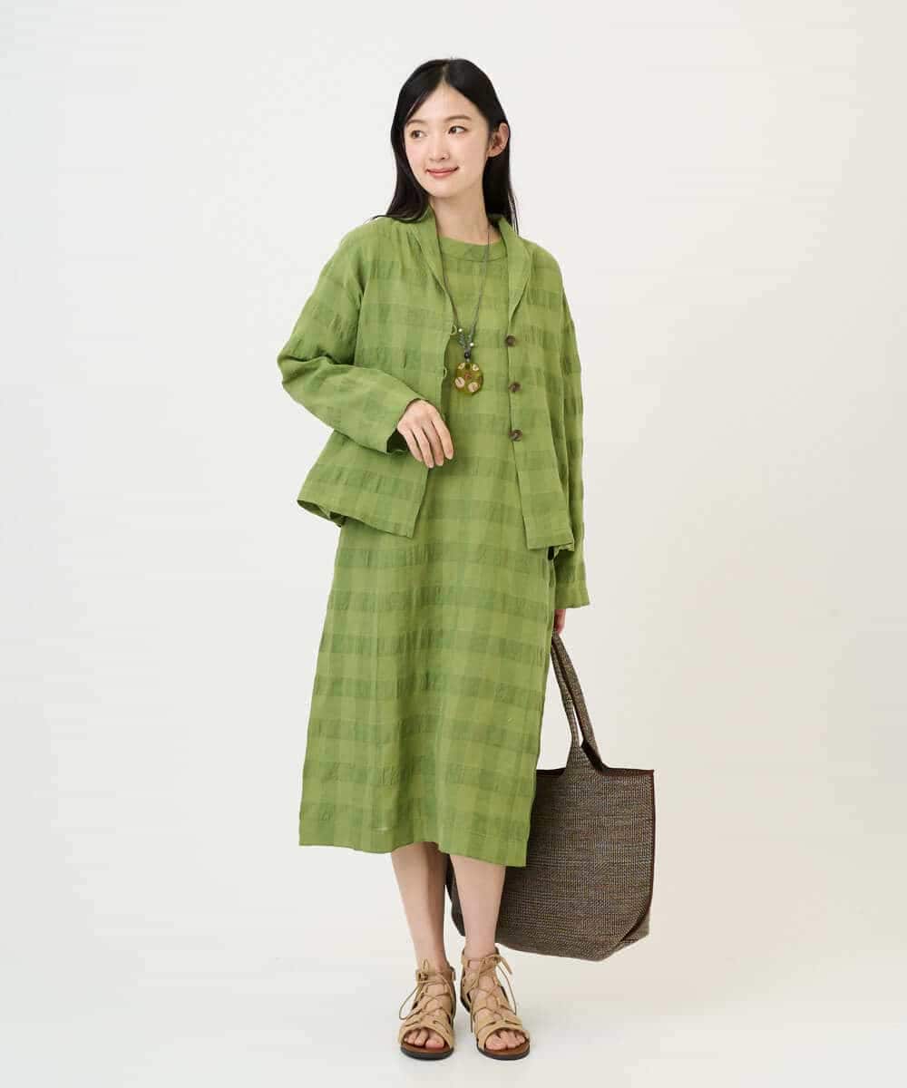 NHBGE53360 GIANNI LO GIUDICE(小さいサイズ)(メゾン ドゥ サンク) [セットアップ対応]シャドーチェックブラウス グリーン