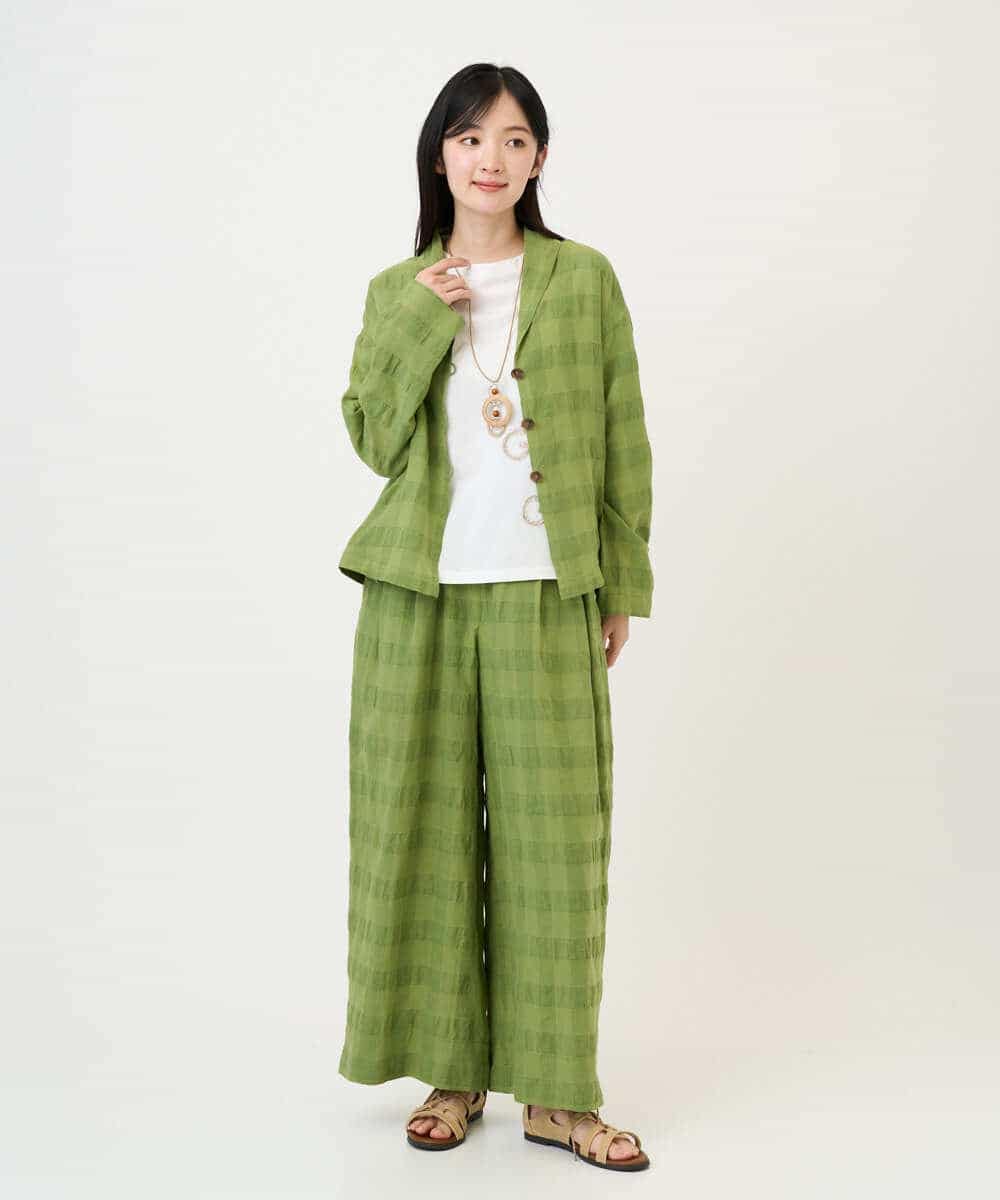 NHBGE53360 GIANNI LO GIUDICE(小さいサイズ)(メゾン ドゥ サンク) [セットアップ対応]シャドーチェックブラウス グリーン