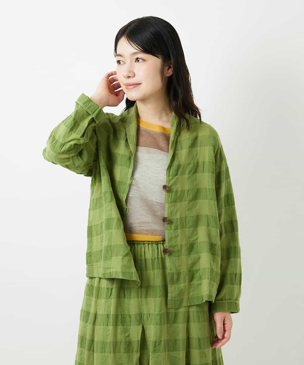 NHBGE53360 GIANNI LO GIUDICE(小さいサイズ)(メゾン ドゥ サンク) [セットアップ対応]シャドーチェックブラウス グリーン