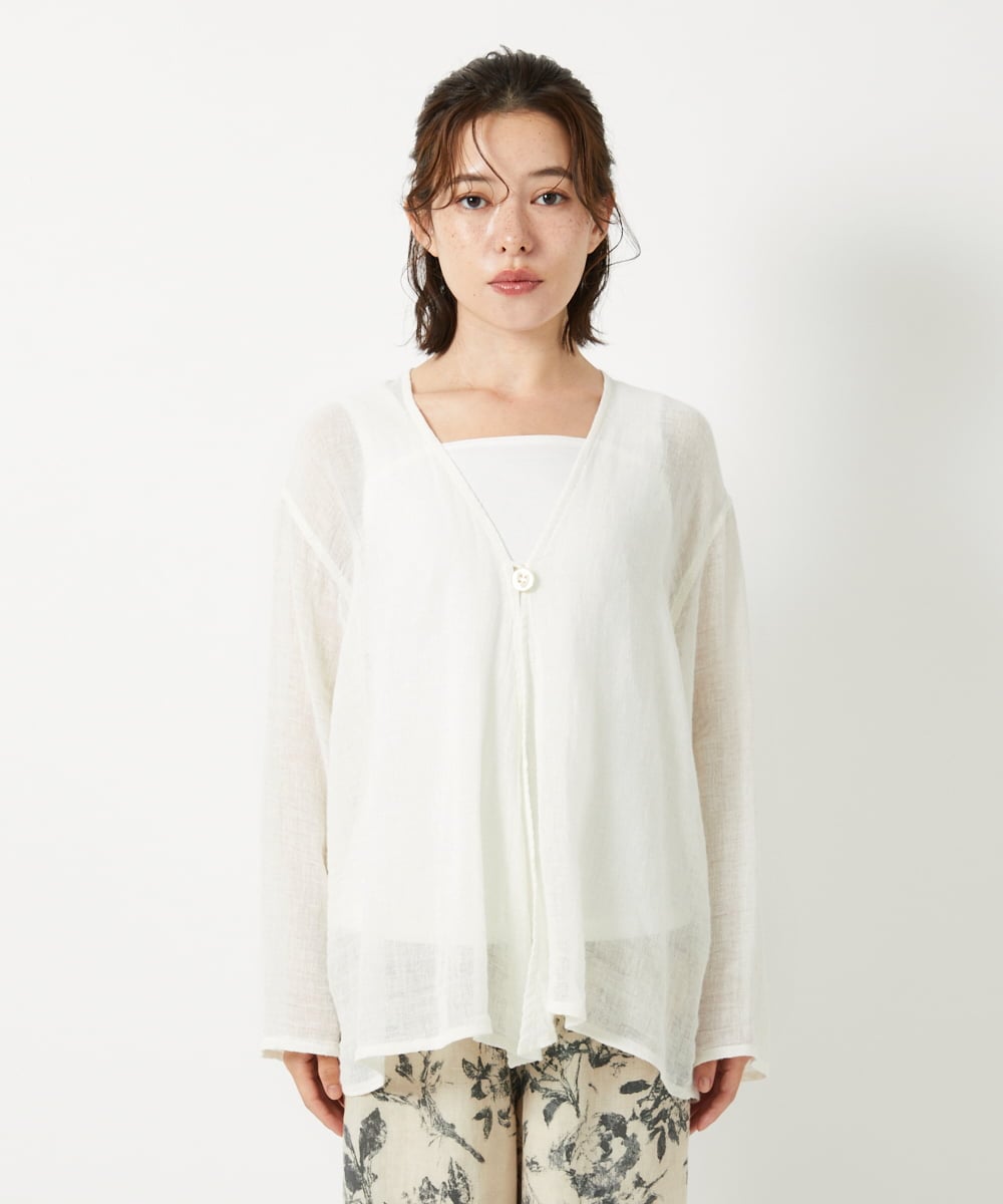 NHBGE54270 GIANNI LO GIUDICE(小さいサイズ)(メゾン ドゥ サンク) リネンからみ織りブラウス ブラウン