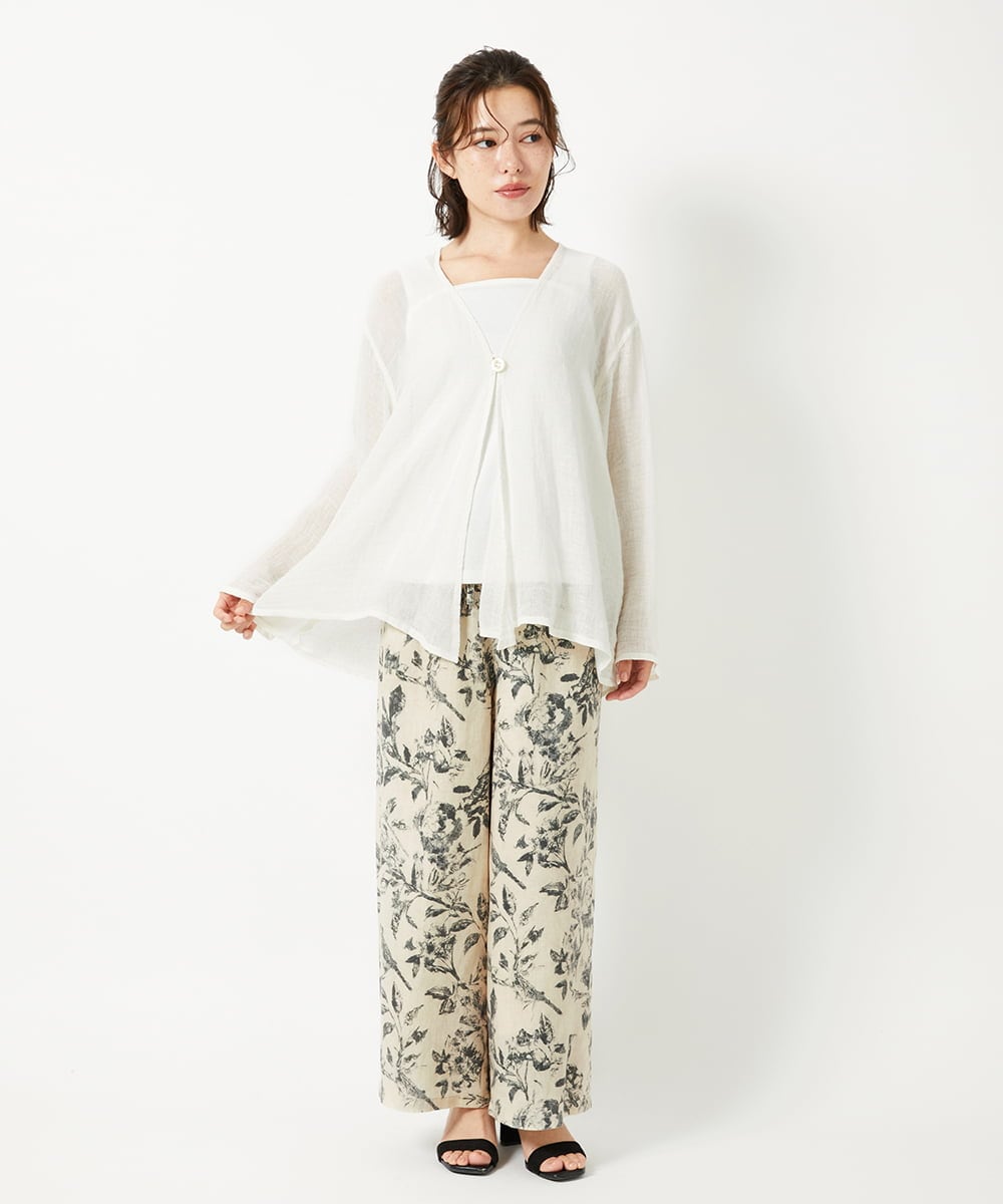 NHBGE54270 GIANNI LO GIUDICE(小さいサイズ)(メゾン ドゥ サンク) リネンからみ織りブラウス ブラウン