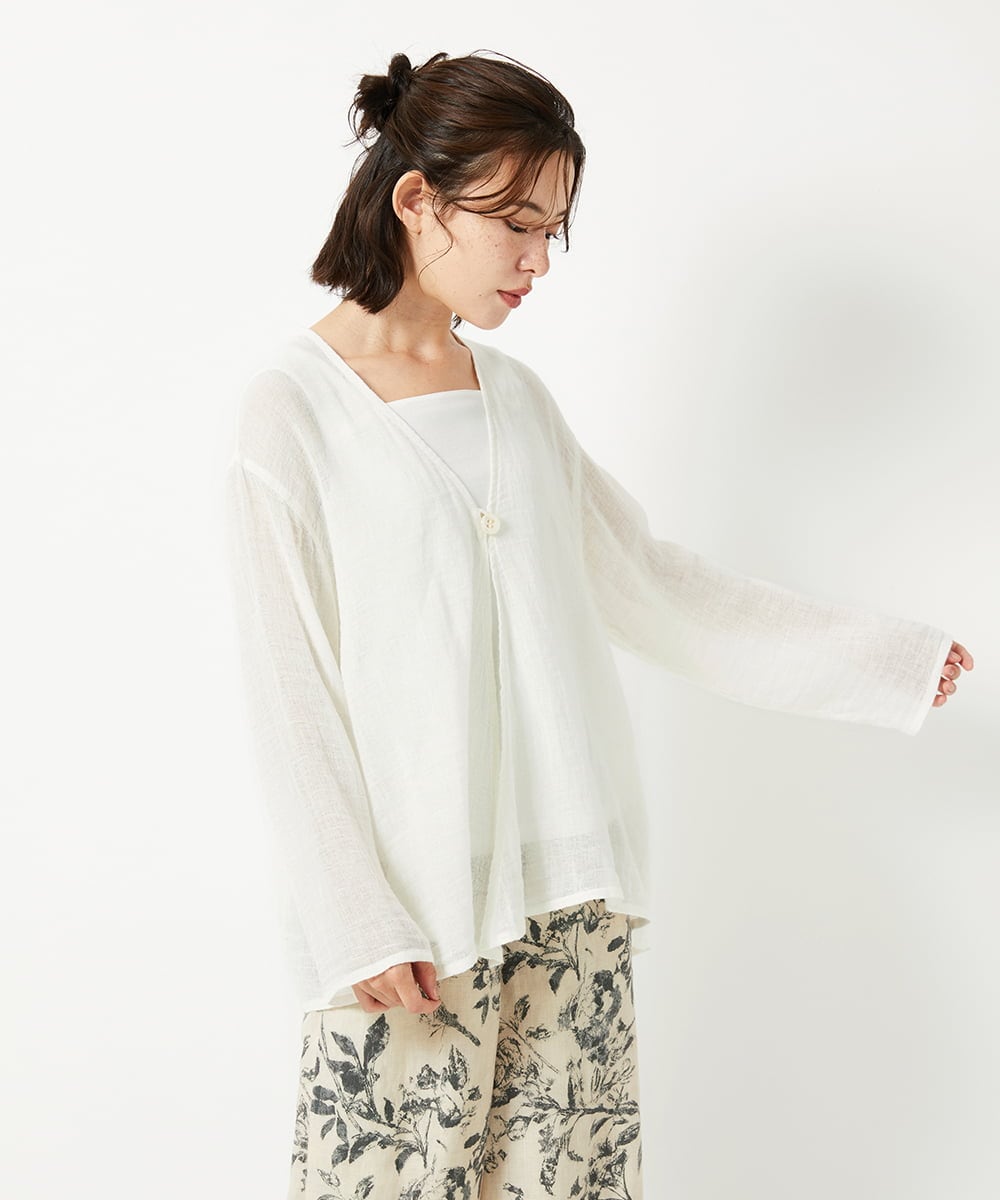 NHBGE54270 GIANNI LO GIUDICE(小さいサイズ)(メゾン ドゥ サンク) リネンからみ織りブラウス ブラウン