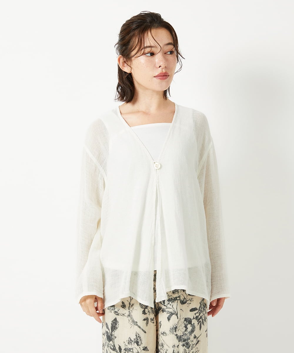 NHBGE54270 GIANNI LO GIUDICE(小さいサイズ)(メゾン ドゥ サンク) リネンからみ織りブラウス ブラウン