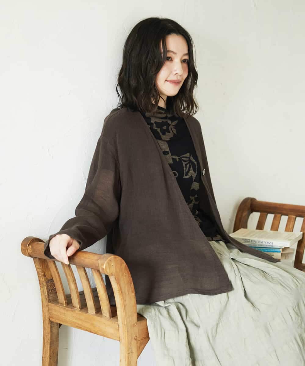 NHBGE54270 GIANNI LO GIUDICE(小さいサイズ)(メゾン ドゥ サンク) リネンからみ織りブラウス ブラウン