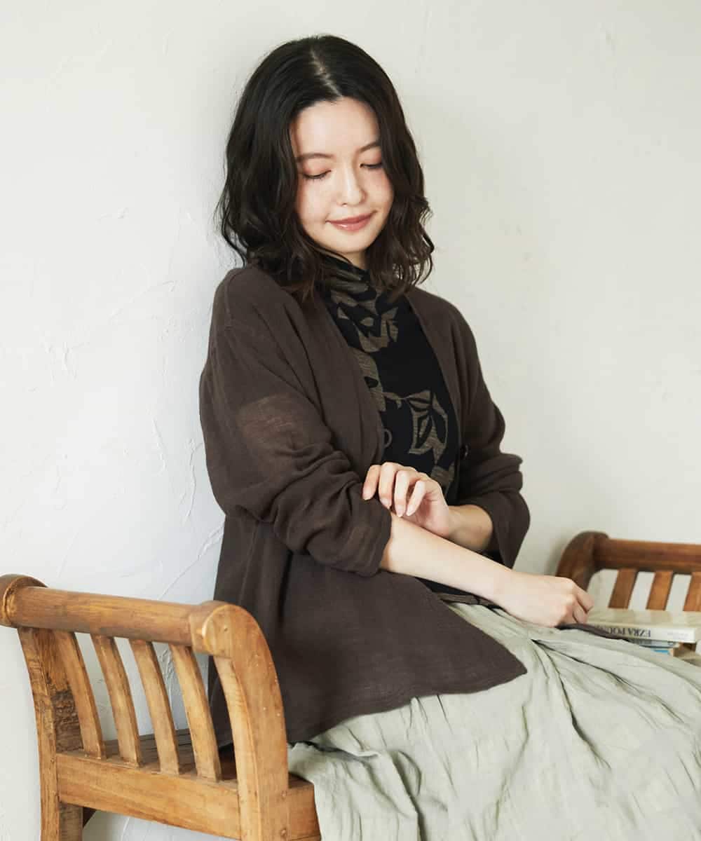 NHBGE54270 GIANNI LO GIUDICE(小さいサイズ)(メゾン ドゥ サンク) リネンからみ織りブラウス ブラウン