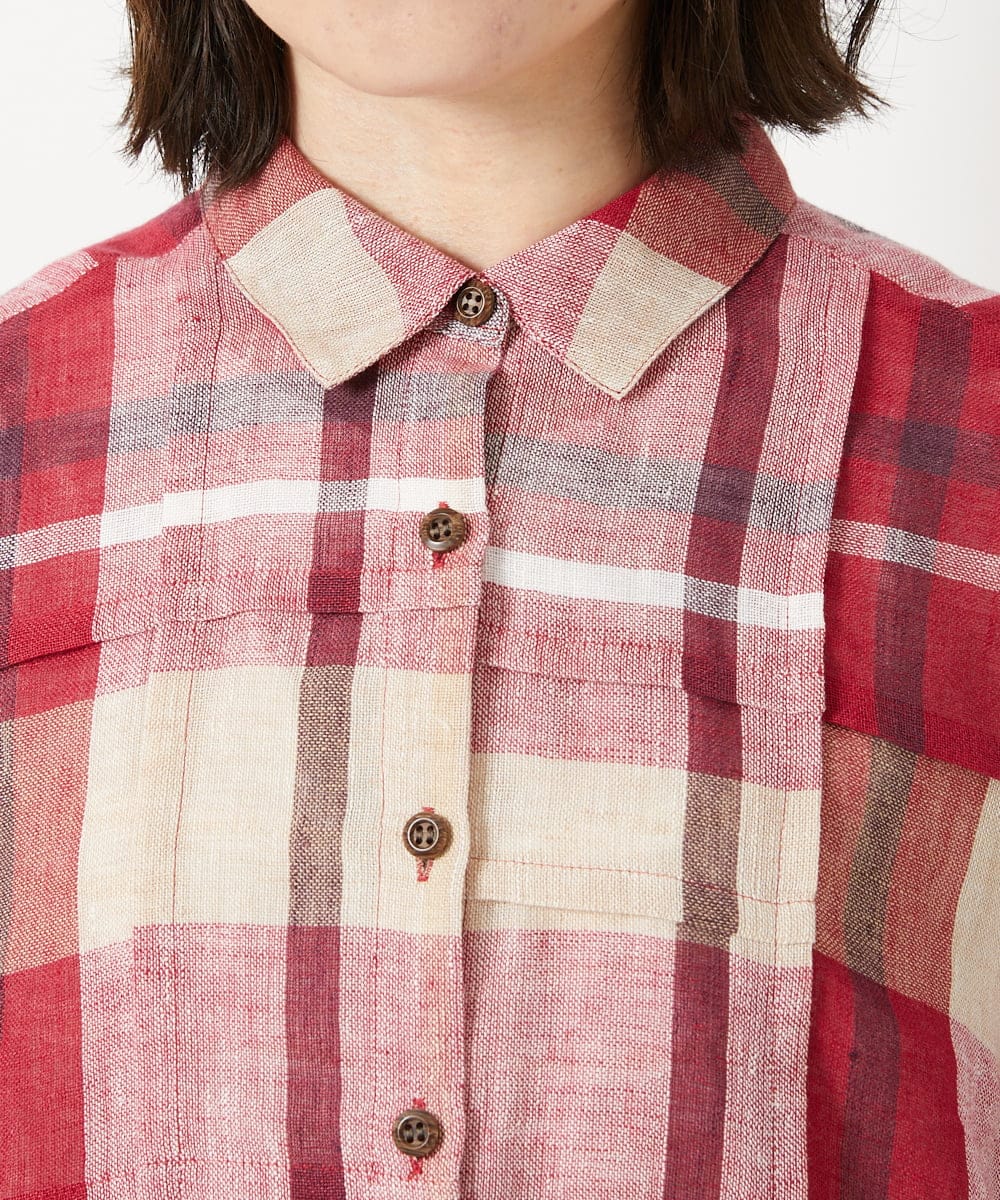 NHBGE56360 GIANNI LO GIUDICE(小さいサイズ)(メゾン ドゥ サンク) [日本製]先染めチェックブラウス グリーン