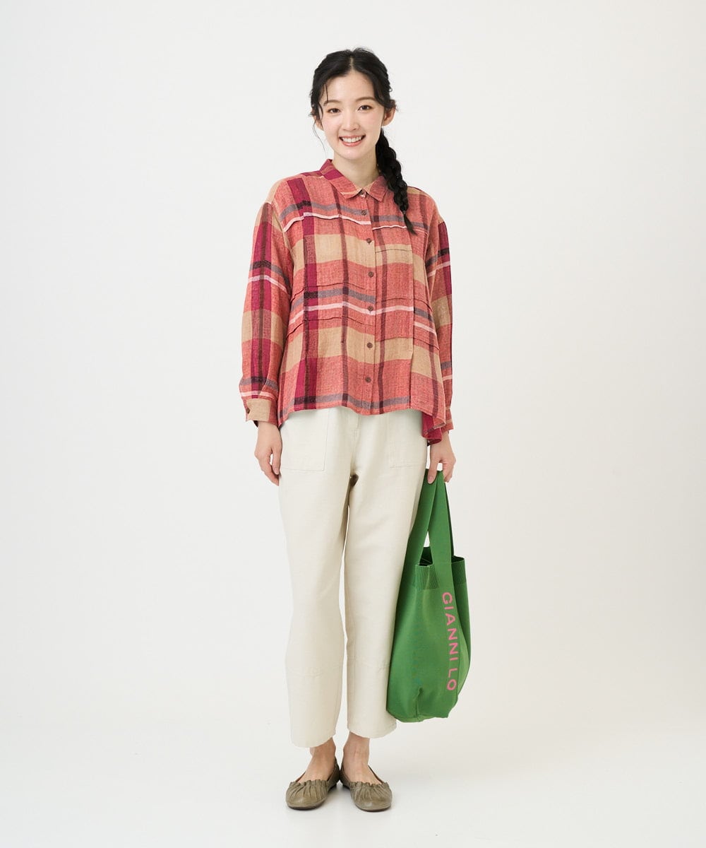 NHBGE56360 GIANNI LO GIUDICE(小さいサイズ)(メゾン ドゥ サンク) [日本製]先染めチェックブラウス グリーン