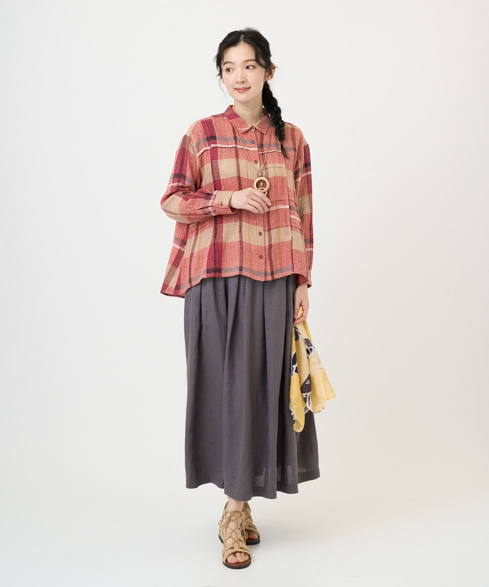 NHBGE56360 GIANNI LO GIUDICE(小さいサイズ)(メゾン ドゥ サンク) [日本製]先染めチェックブラウス グリーン