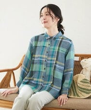 NHBGE56360 GIANNI LO GIUDICE(小さいサイズ)(メゾン ドゥ サンク) [日本製]先染めチェックブラウス グリーン