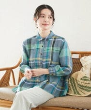 NHBGE56360 GIANNI LO GIUDICE(小さいサイズ)(メゾン ドゥ サンク) [日本製]先染めチェックブラウス グリーン