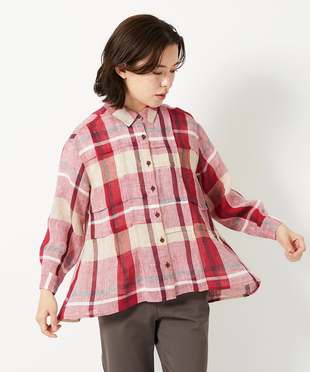 NHBGE56360 GIANNI LO GIUDICE(小さいサイズ)(メゾン ドゥ サンク) [日本製]先染めチェックブラウス グリーン