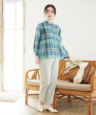 NHBGE56360 GIANNI LO GIUDICE(小さいサイズ)(メゾン ドゥ サンク) [日本製]先染めチェックブラウス グリーン