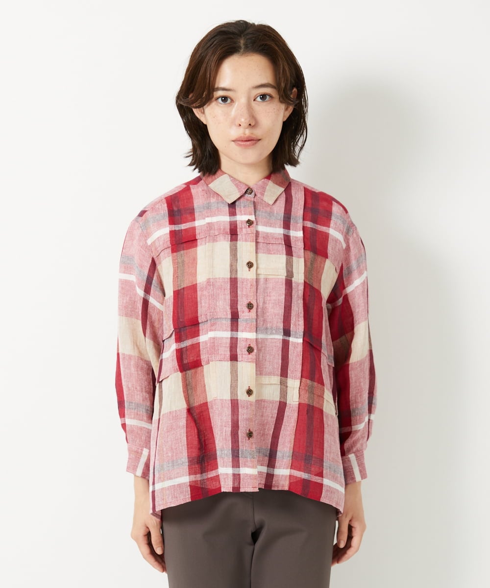 NHBGE56360 GIANNI LO GIUDICE(小さいサイズ)(メゾン ドゥ サンク) [日本製]先染めチェックブラウス グリーン