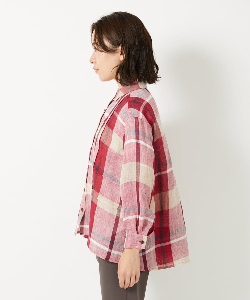 NHBGE56360 GIANNI LO GIUDICE(小さいサイズ)(メゾン ドゥ サンク) [日本製]先染めチェックブラウス グリーン