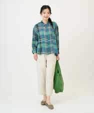 NHBGE56360 GIANNI LO GIUDICE(小さいサイズ)(メゾン ドゥ サンク) [日本製]先染めチェックブラウス グリーン