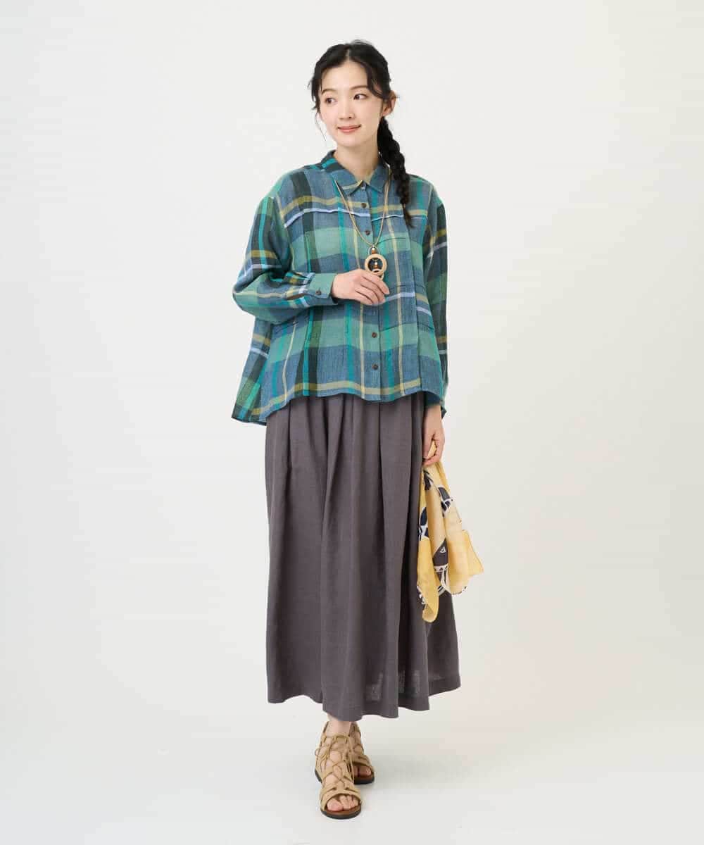 NHBGE56360 GIANNI LO GIUDICE(小さいサイズ)(メゾン ドゥ サンク) [日本製]先染めチェックブラウス グリーン