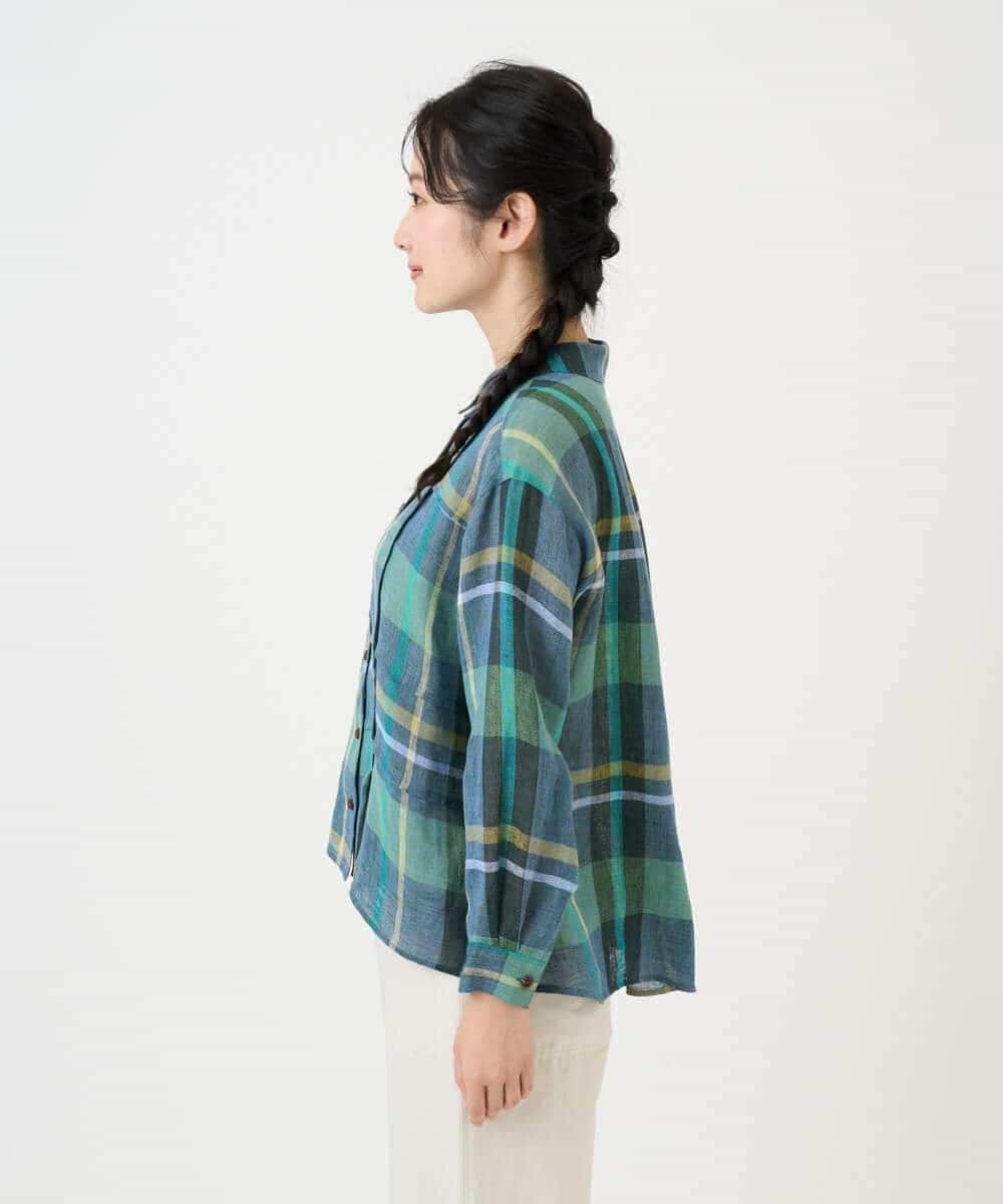 NHBGE56360 GIANNI LO GIUDICE(小さいサイズ)(メゾン ドゥ サンク) [日本製]先染めチェックブラウス グリーン