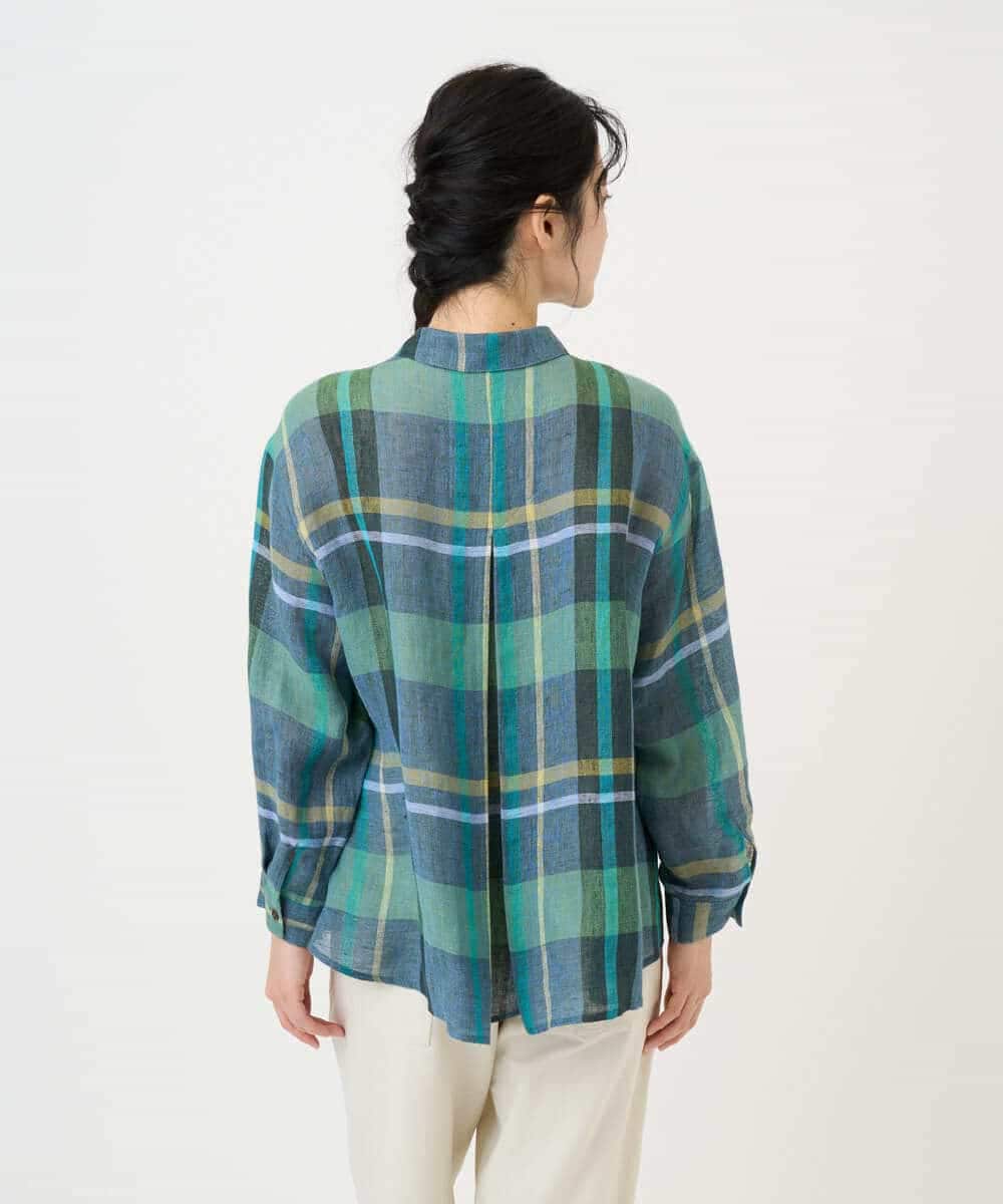 NHBGE56360 GIANNI LO GIUDICE(小さいサイズ)(メゾン ドゥ サンク) [日本製]先染めチェックブラウス グリーン