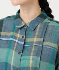 NHBGE56360 GIANNI LO GIUDICE(小さいサイズ)(メゾン ドゥ サンク) [日本製]先染めチェックブラウス グリーン