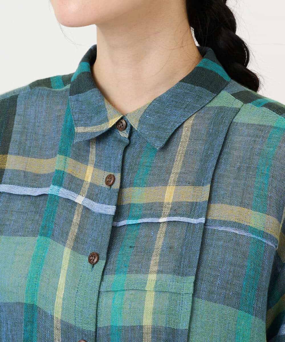 NHBGE56360 GIANNI LO GIUDICE(小さいサイズ)(メゾン ドゥ サンク) [日本製]先染めチェックブラウス グリーン