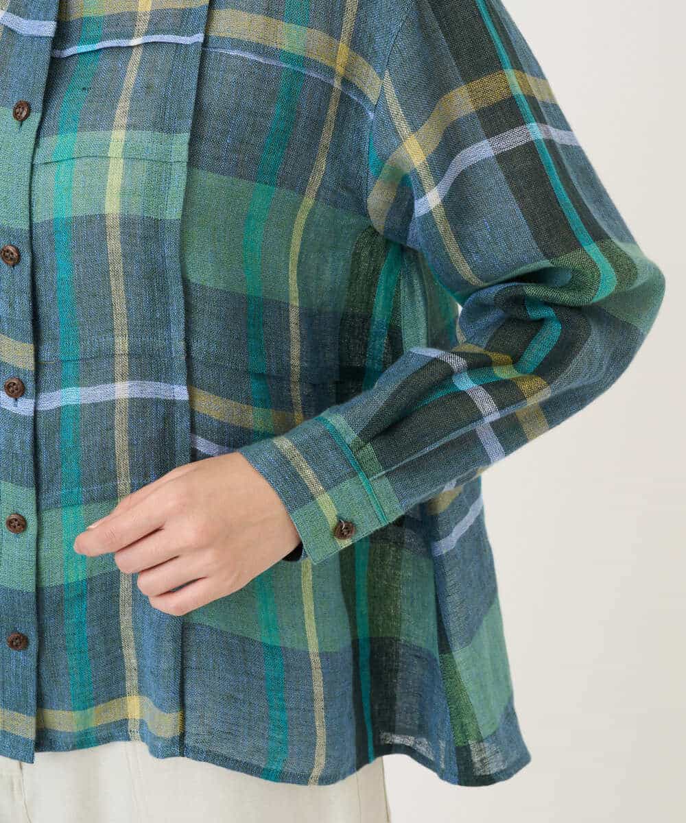 NHBGE56360 GIANNI LO GIUDICE(小さいサイズ)(メゾン ドゥ サンク) [日本製]先染めチェックブラウス グリーン