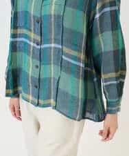 NHBGE56360 GIANNI LO GIUDICE(小さいサイズ)(メゾン ドゥ サンク) [日本製]先染めチェックブラウス グリーン