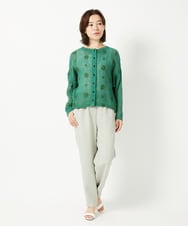 NHBGE57290 GIANNI LO GIUDICE(小さいサイズ)(メゾン ドゥ サンク) カラミ織りドット刺繍ドルマンブラウス グリーン