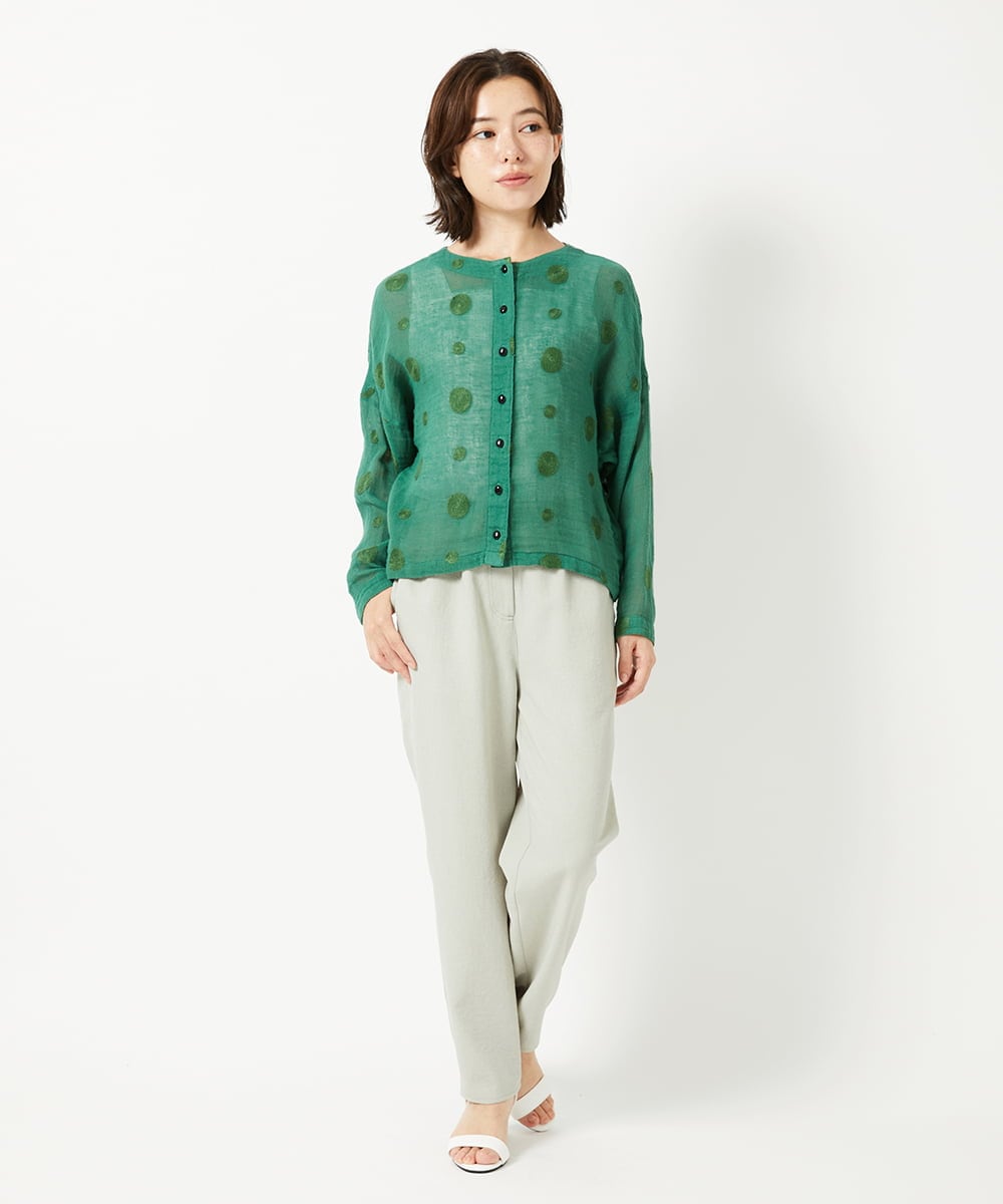 NHBGE57290 GIANNI LO GIUDICE(小さいサイズ)(メゾン ドゥ サンク) カラミ織りドット刺繍ドルマンブラウス グリーン