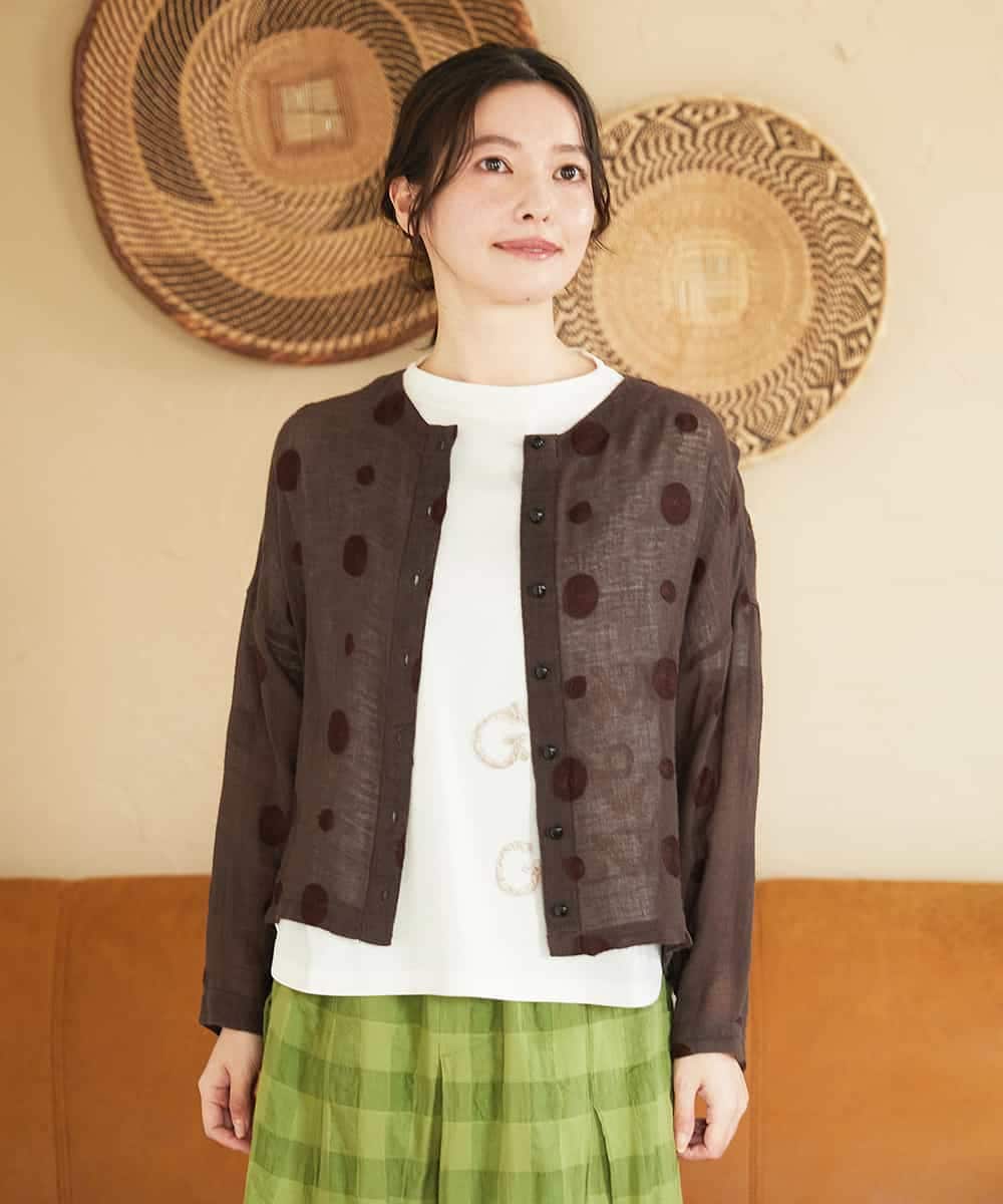 NHBGE57290 GIANNI LO GIUDICE(小さいサイズ)(メゾン ドゥ サンク) カラミ織りドット刺繍ドルマンブラウス グリーン