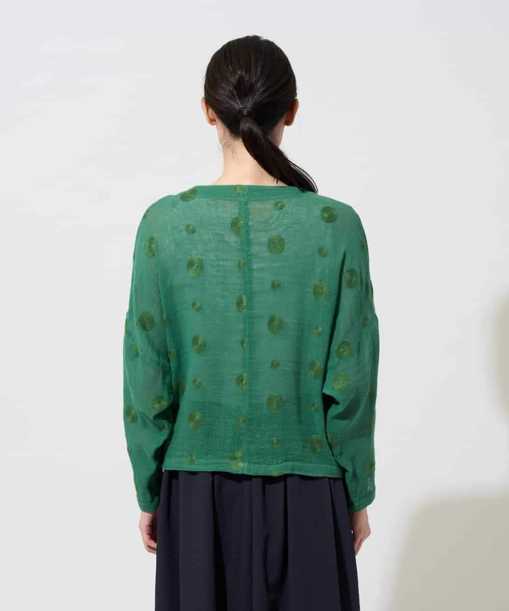 NHBGE57290 GIANNI LO GIUDICE(小さいサイズ)(メゾン ドゥ サンク) カラミ織りドット刺繍ドルマンブラウス グリーン