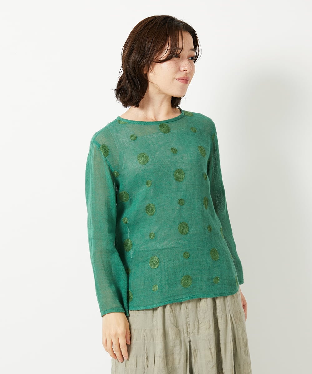 NHBGE58270 GIANNI LO GIUDICE(小さいサイズ)(メゾン ドゥ サンク) カラミ織りドット刺繍プルオーバーブラウス レッド