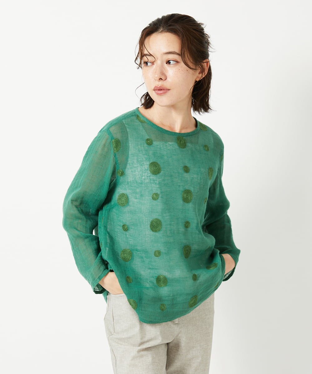 NHBGE58270 GIANNI LO GIUDICE(小さいサイズ)(メゾン ドゥ サンク) カラミ織りドット刺繍プルオーバーブラウス レッド