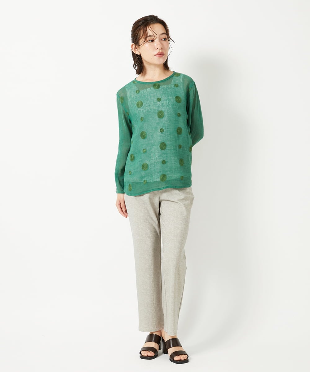 NHBGE58270 GIANNI LO GIUDICE(小さいサイズ)(メゾン ドゥ サンク) カラミ織りドット刺繍プルオーバーブラウス レッド