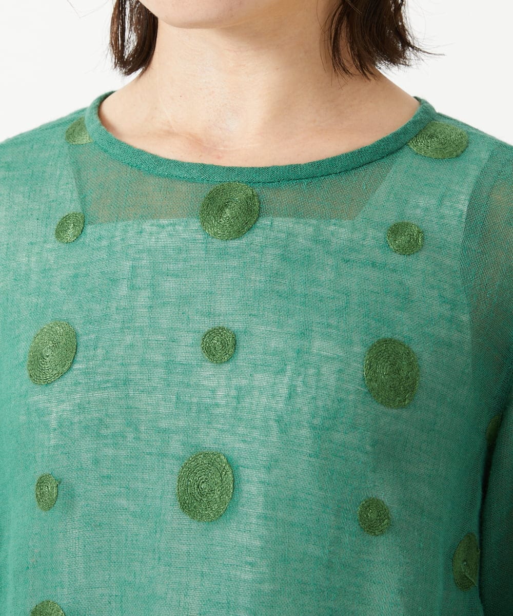 NHBGE58270 GIANNI LO GIUDICE(小さいサイズ)(メゾン ドゥ サンク) カラミ織りドット刺繍プルオーバーブラウス レッド