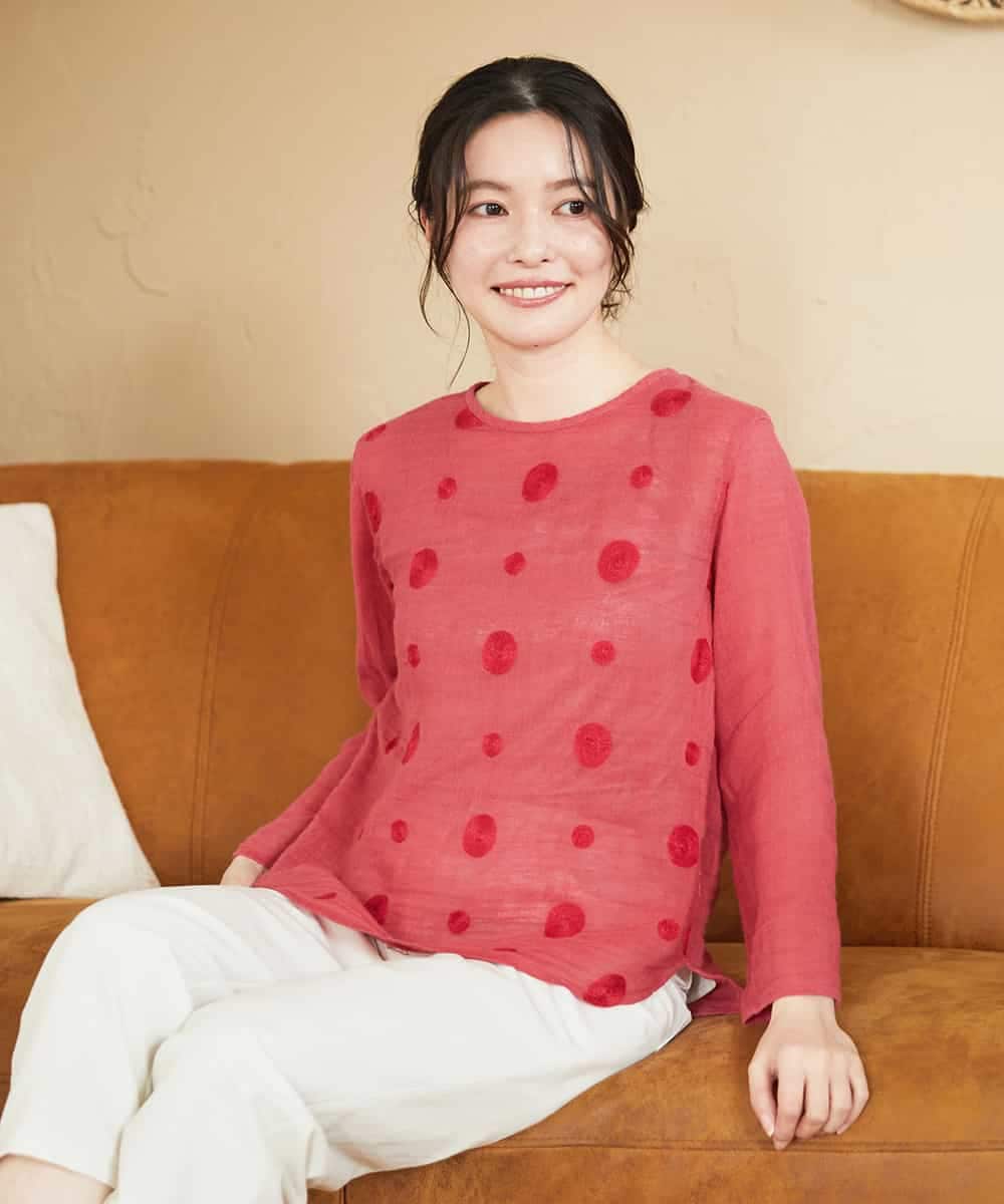 NHBGE58270 GIANNI LO GIUDICE(小さいサイズ)(メゾン ドゥ サンク) カラミ織りドット刺繍プルオーバーブラウス レッド