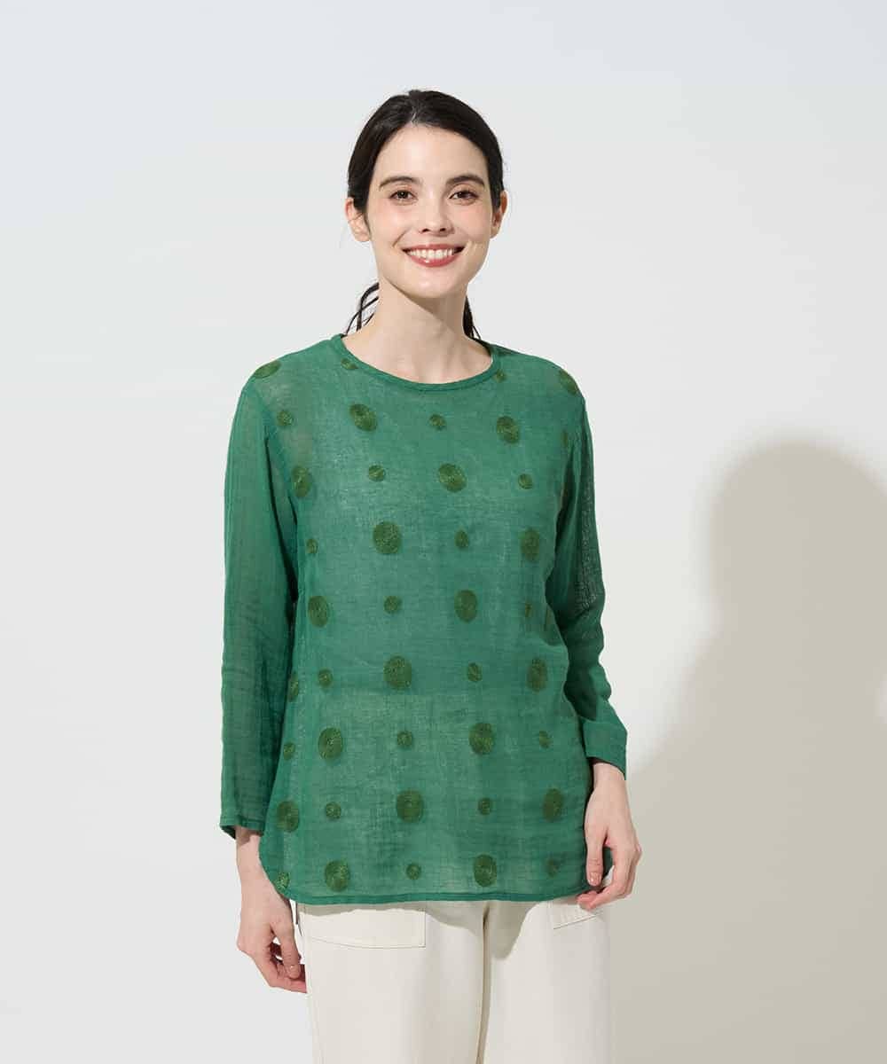 NHBGE58270 GIANNI LO GIUDICE(小さいサイズ)(メゾン ドゥ サンク) カラミ織りドット刺繍プルオーバーブラウス グリーン