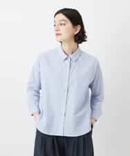 NHBGF21230 GIANNI LO GIUDICE(小さいサイズ)(メゾン ドゥ サンク) [日本製]コットンシャーリングストライプブラウス ブルー