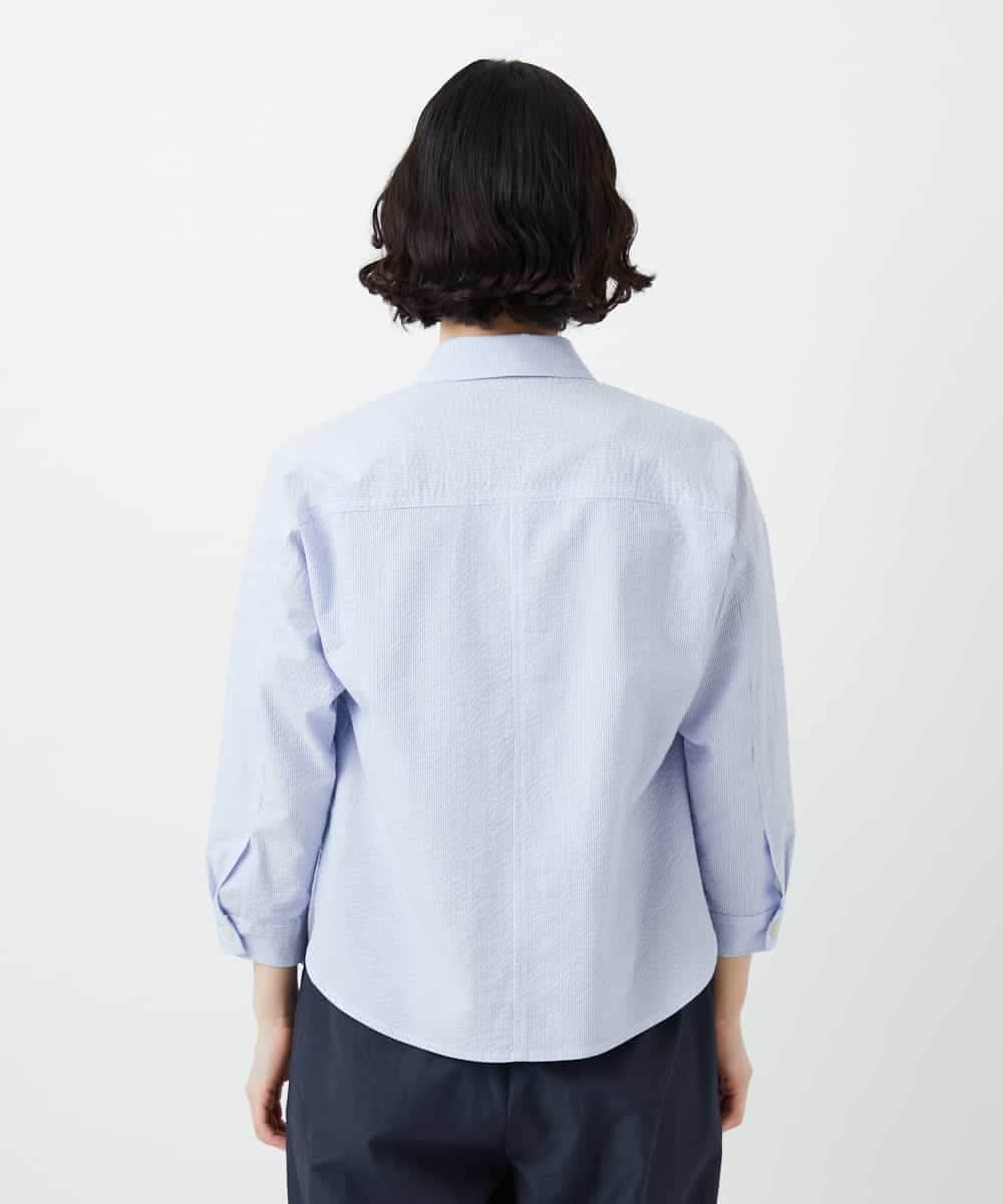 NHBGF21230 GIANNI LO GIUDICE(小さいサイズ)(メゾン ドゥ サンク) [日本製]コットンシャーリングストライプブラウス ブルー