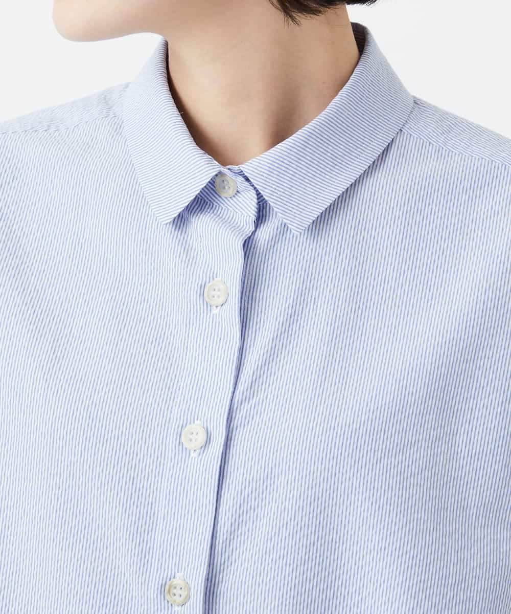 NHBGF21230 GIANNI LO GIUDICE(小さいサイズ)(メゾン ドゥ サンク) [日本製]コットンシャーリングストライプブラウス ブルー