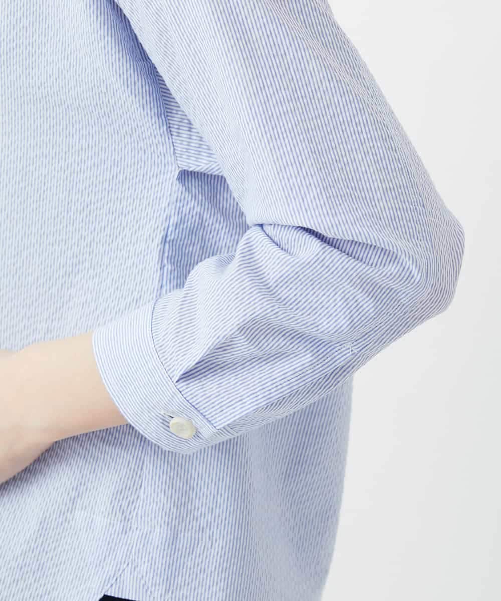 NHBGF21230 GIANNI LO GIUDICE(小さいサイズ)(メゾン ドゥ サンク) [日本製]コットンシャーリングストライプブラウス ブルー