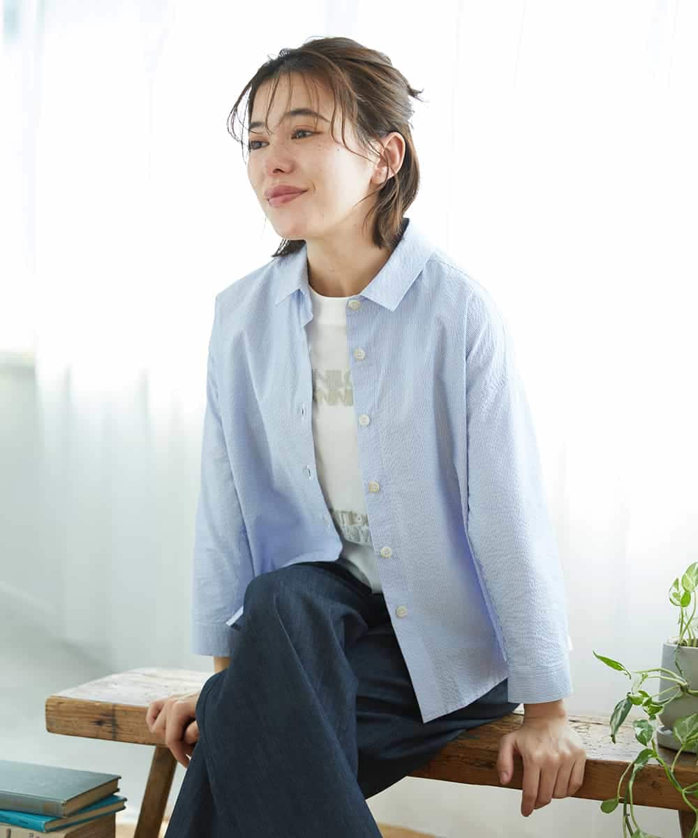 NHBGF21230 GIANNI LO GIUDICE(小さいサイズ) [日本製]コットンシャーリングストライプブラウス