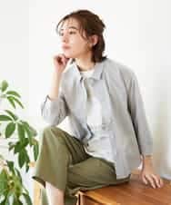 NHBGF21230 GIANNI LO GIUDICE(小さいサイズ)(メゾン ドゥ サンク) [日本製]コットンシャーリングストライプブラウス ブルー