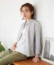 NHBGF21230 GIANNI LO GIUDICE(小さいサイズ)(メゾン ドゥ サンク) [日本製]コットンシャーリングストライプブラウス ブルー