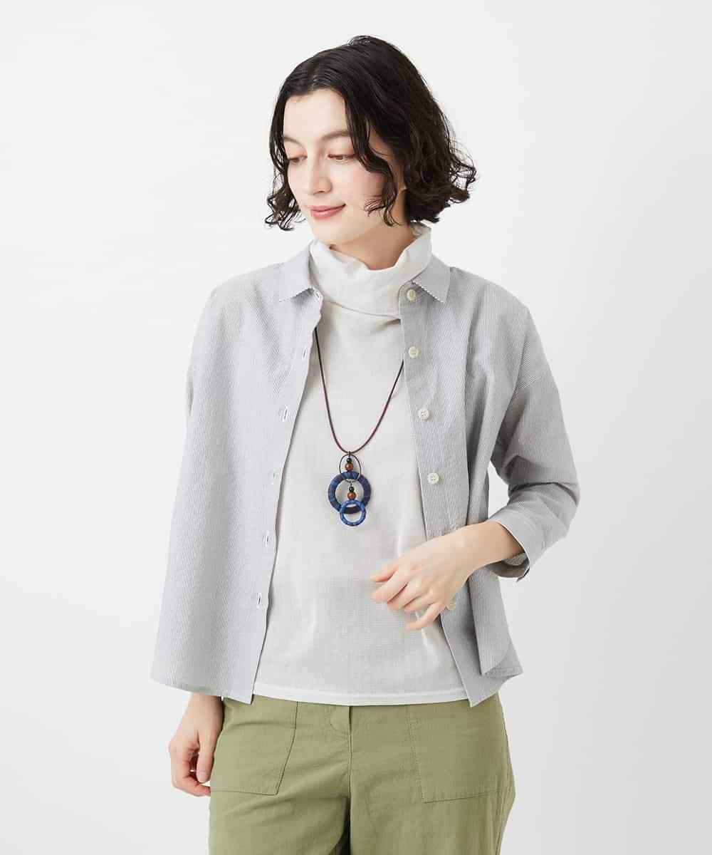 NHBGF21230 GIANNI LO GIUDICE(小さいサイズ)(メゾン ドゥ サンク) [日本製]コットンシャーリングストライプブラウス ブルー