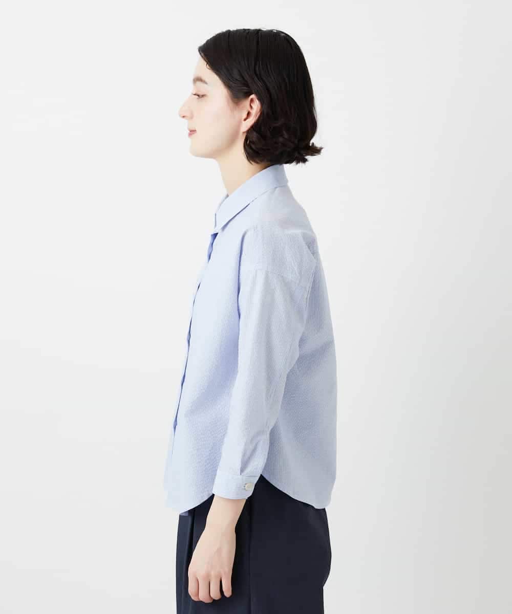 NHBGF21230 GIANNI LO GIUDICE(小さいサイズ)(メゾン ドゥ サンク) [日本製]コットンシャーリングストライプブラウス ブルー