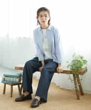 NHBGF21230 GIANNI LO GIUDICE(小さいサイズ)(メゾン ドゥ サンク) [日本製]コットンシャーリングストライプブラウス ブルー