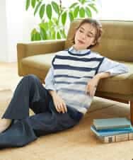 NHBGF21230 GIANNI LO GIUDICE(小さいサイズ)(メゾン ドゥ サンク) [日本製]コットンシャーリングストライプブラウス ブルー