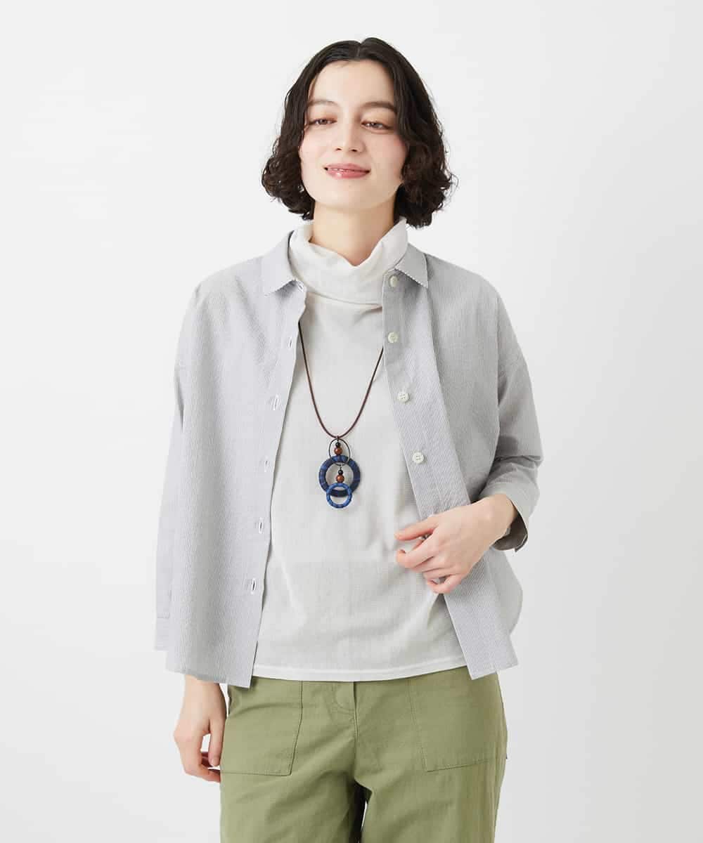 NHBGF21230 GIANNI LO GIUDICE(小さいサイズ)(メゾン ドゥ サンク) [日本製]コットンシャーリングストライプブラウス ダークグレー